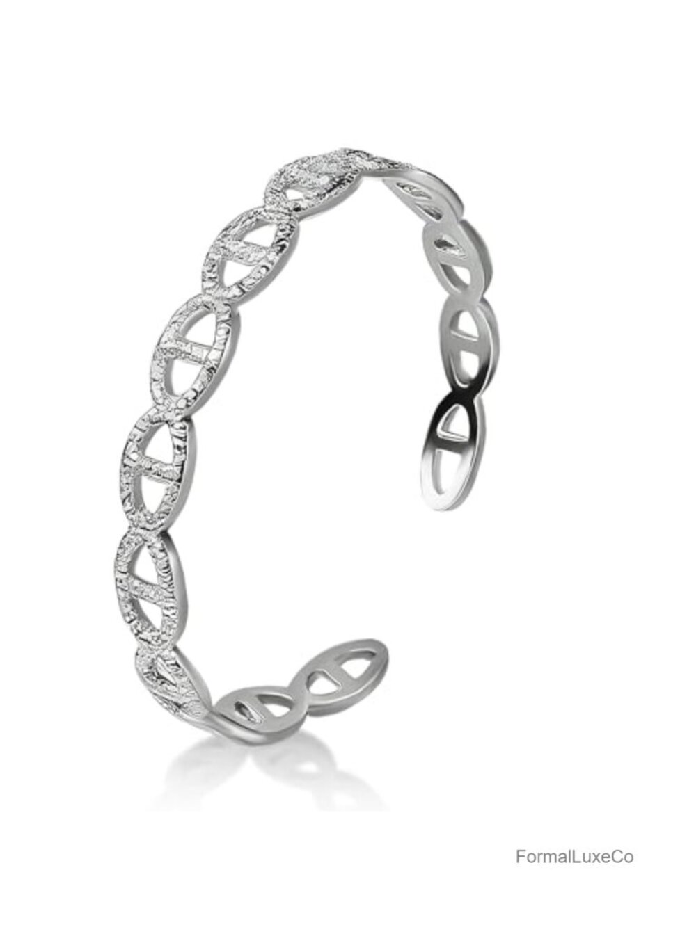 Hammered Texture Openwork Cuff Bracelet for Women, Adjustable Titanium Steel